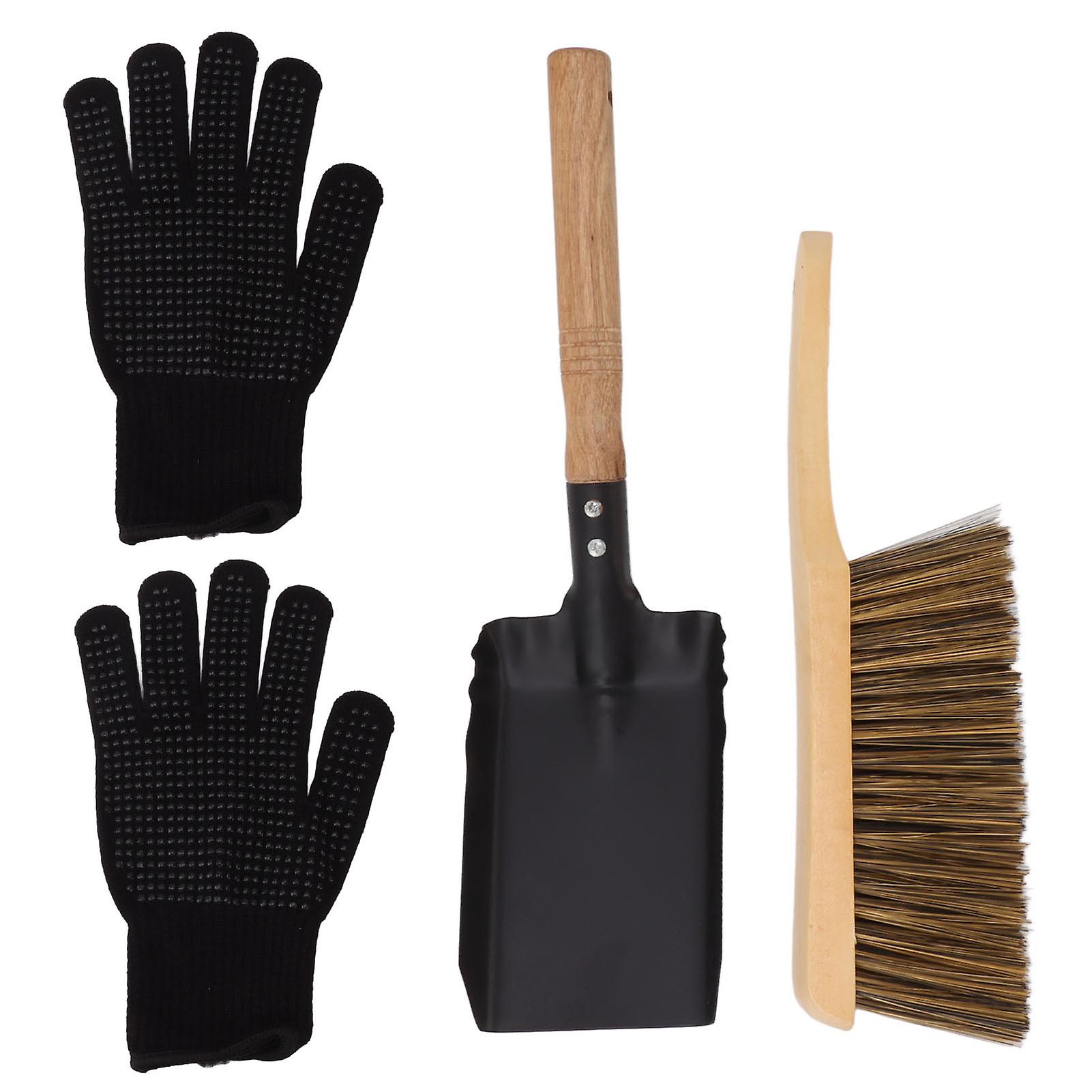 Kit de nettoyage pour cheminée : pelle à cendres + brosse + gants de protection contre la chaleur