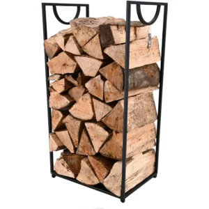 Support de bois de cheminée en métal - noir, 35×25×72 cm (PTMD)