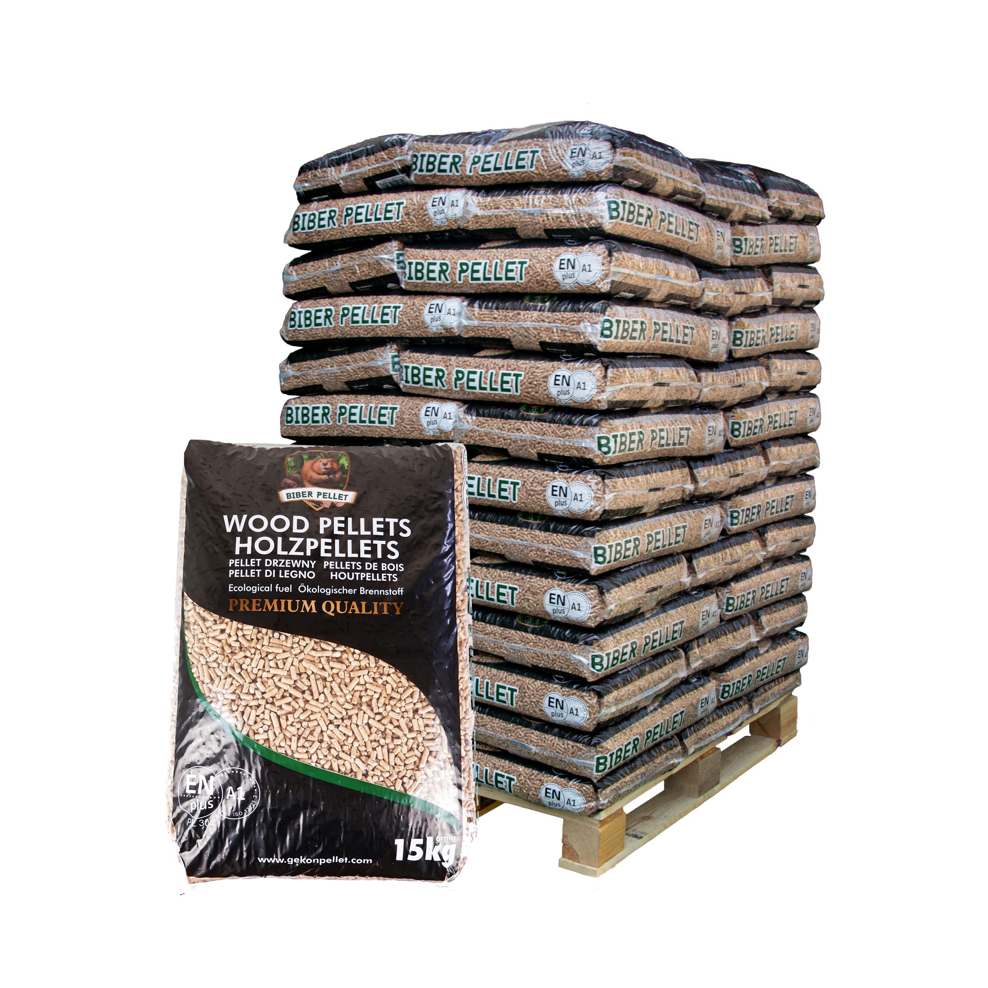 Litière de granulés de bois Biber - 64×15 kg (960 kg) Palette