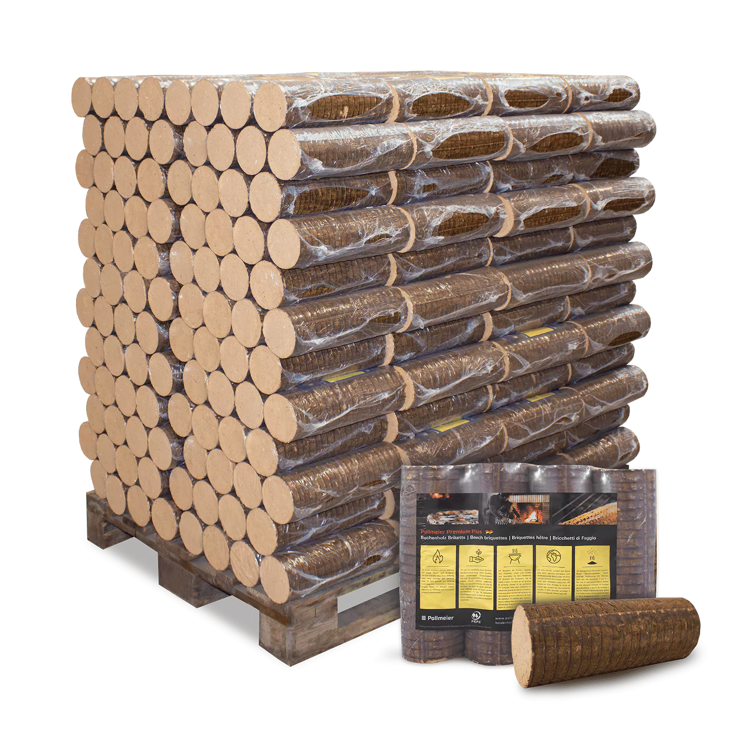 Briquettes de hêtre Pollmeier Nestro - rondes sans trou (palette de 960 kg)