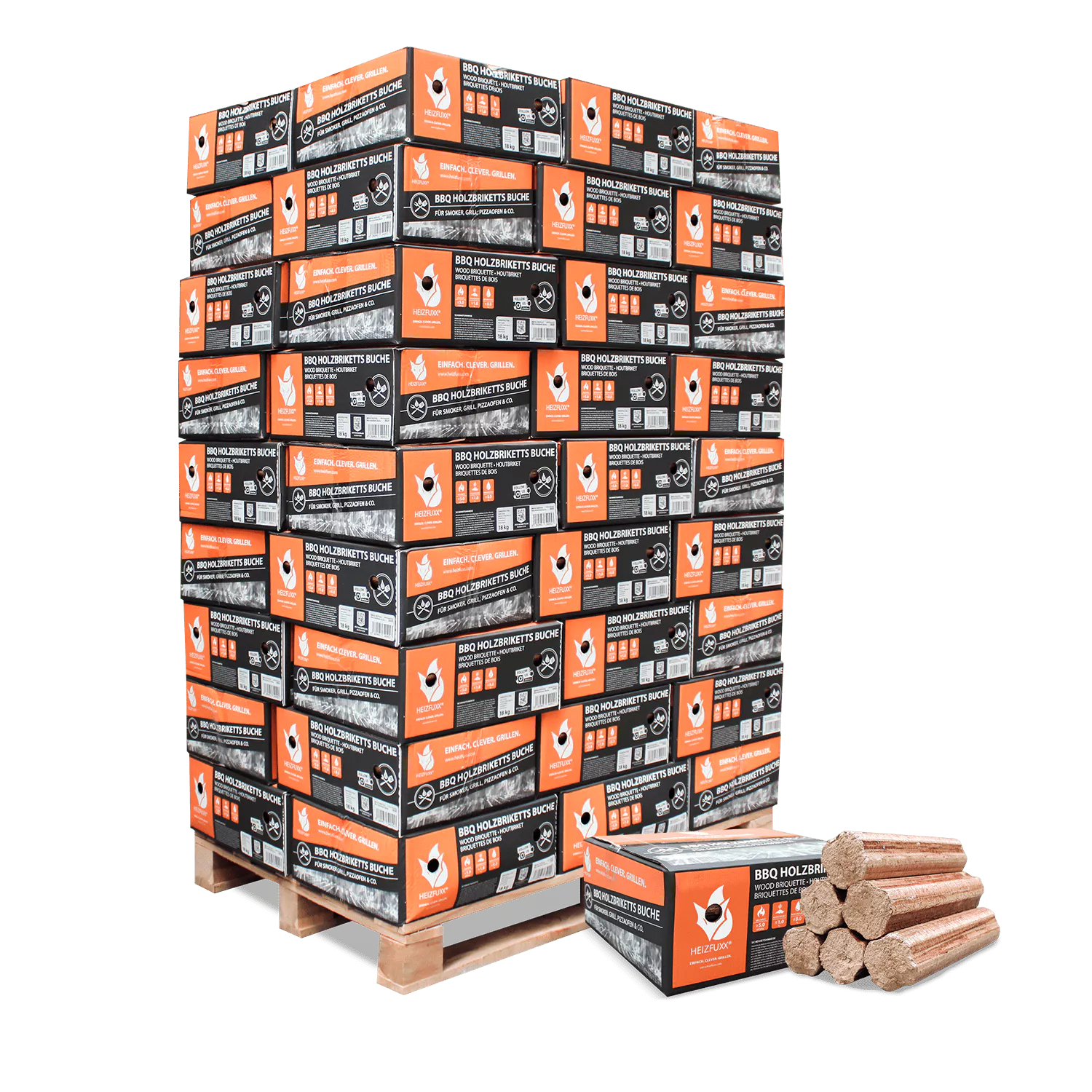 Briquettes BBQ en hêtre pur - carton de 18 kg, palette de 54 (972 kg)