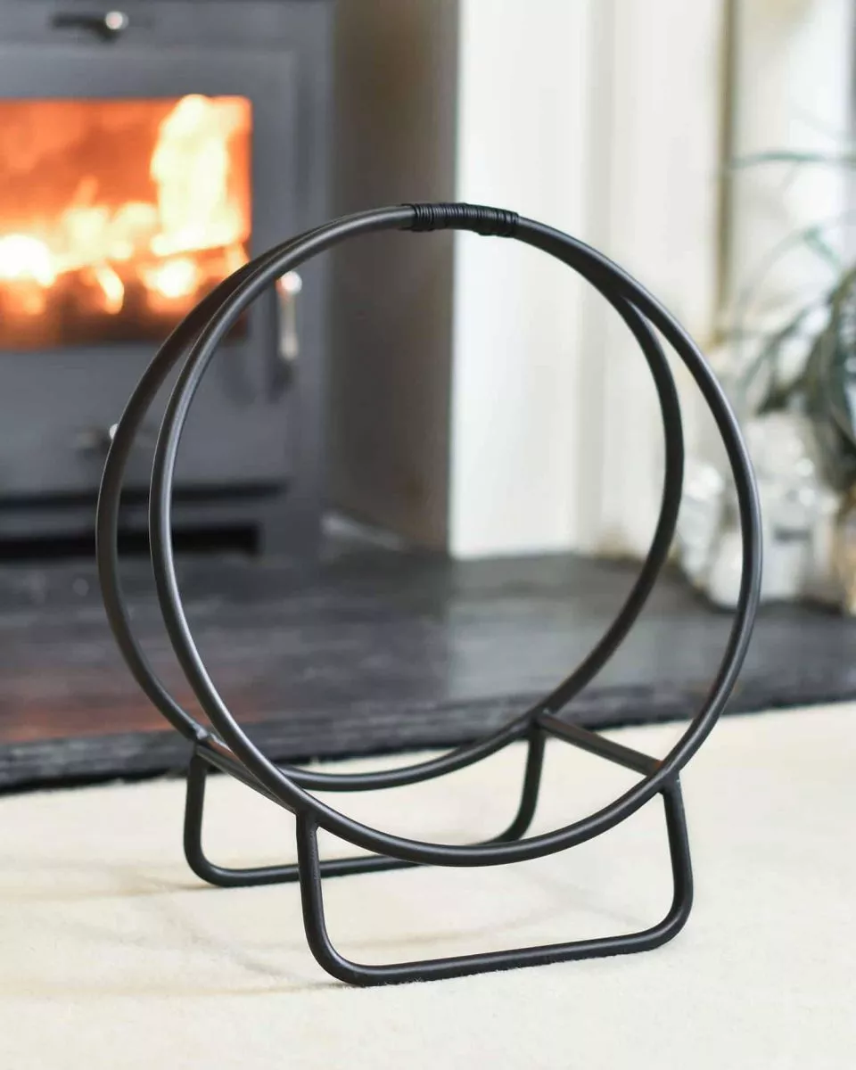 Étagère ronde pour bois de cheminée avec poignée - acier, noir, Ø 40 cm (H 45 cm) – Image 4