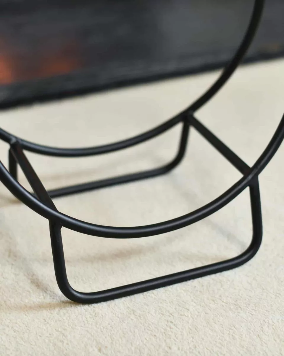 Étagère ronde pour bois de cheminée avec poignée - acier, noir, Ø 40 cm (H 45 cm) – Image 3