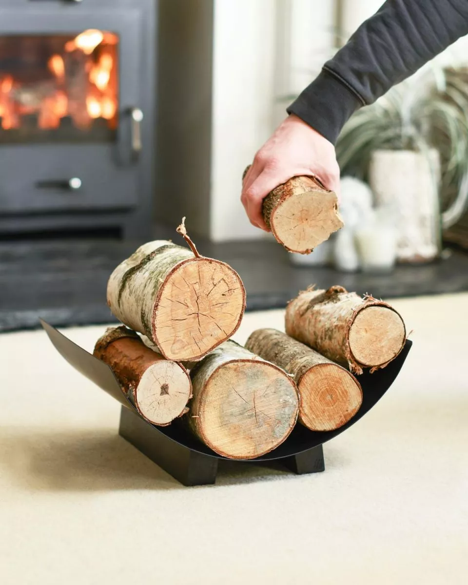 Support de bois de cheminée „Media Luna“ - en forme de demi-lune, noir