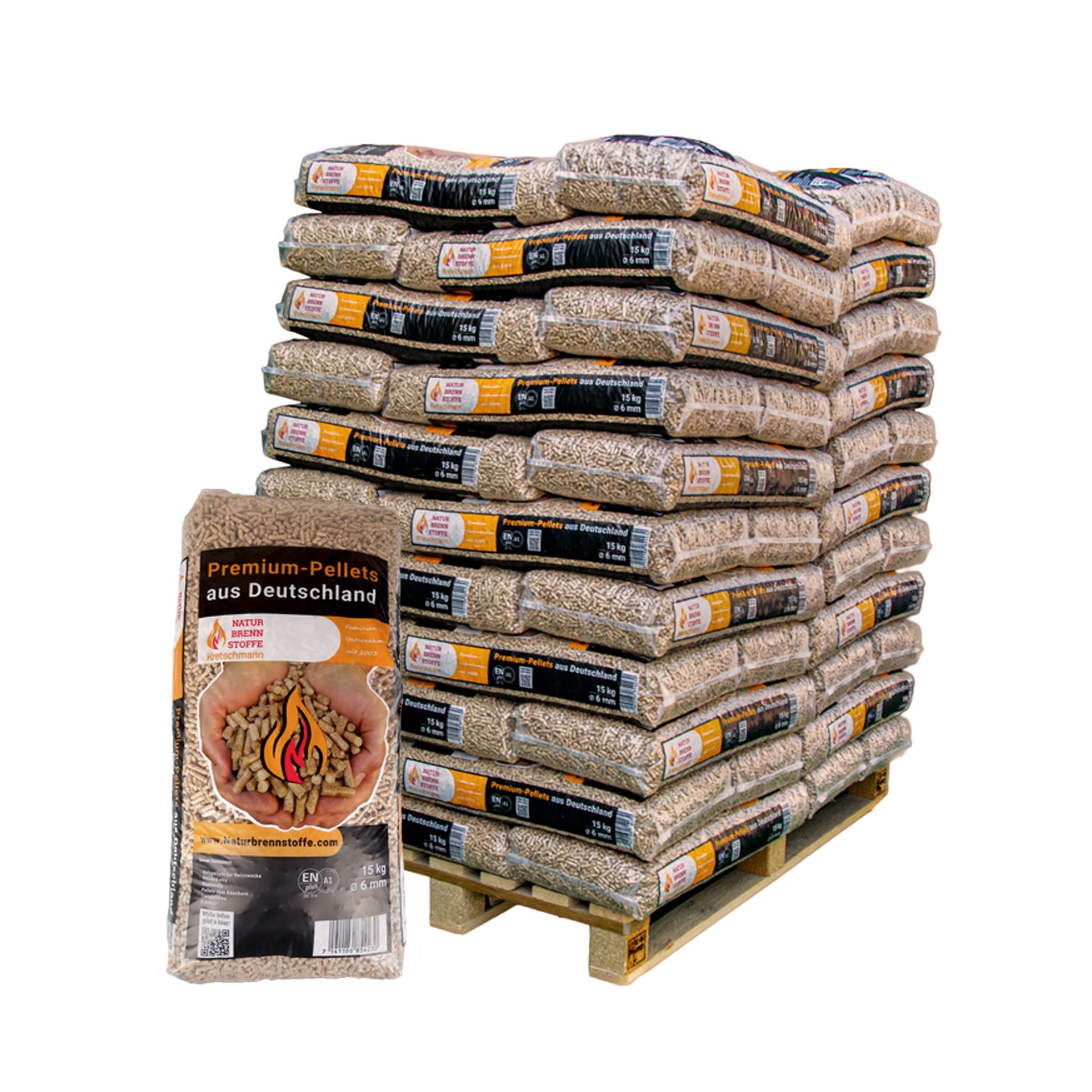 Granulés de bois ENplus A1 960 kg - Combustible naturel 6 mm bois résineux (64 x 15 kg palette)